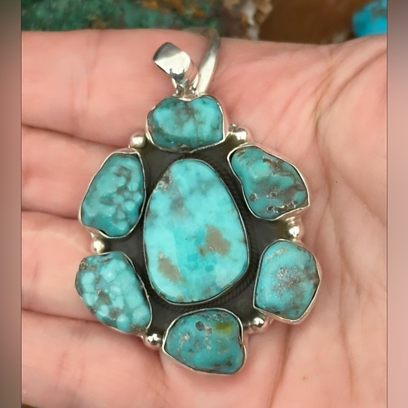 Turquoise chunky statement sterling silver pendant - Picture 6 of 6